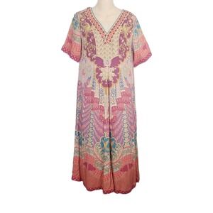 Soft Surroundings‎ Parasol Midi Dress Multicolor Boho Floral Embroidered  S